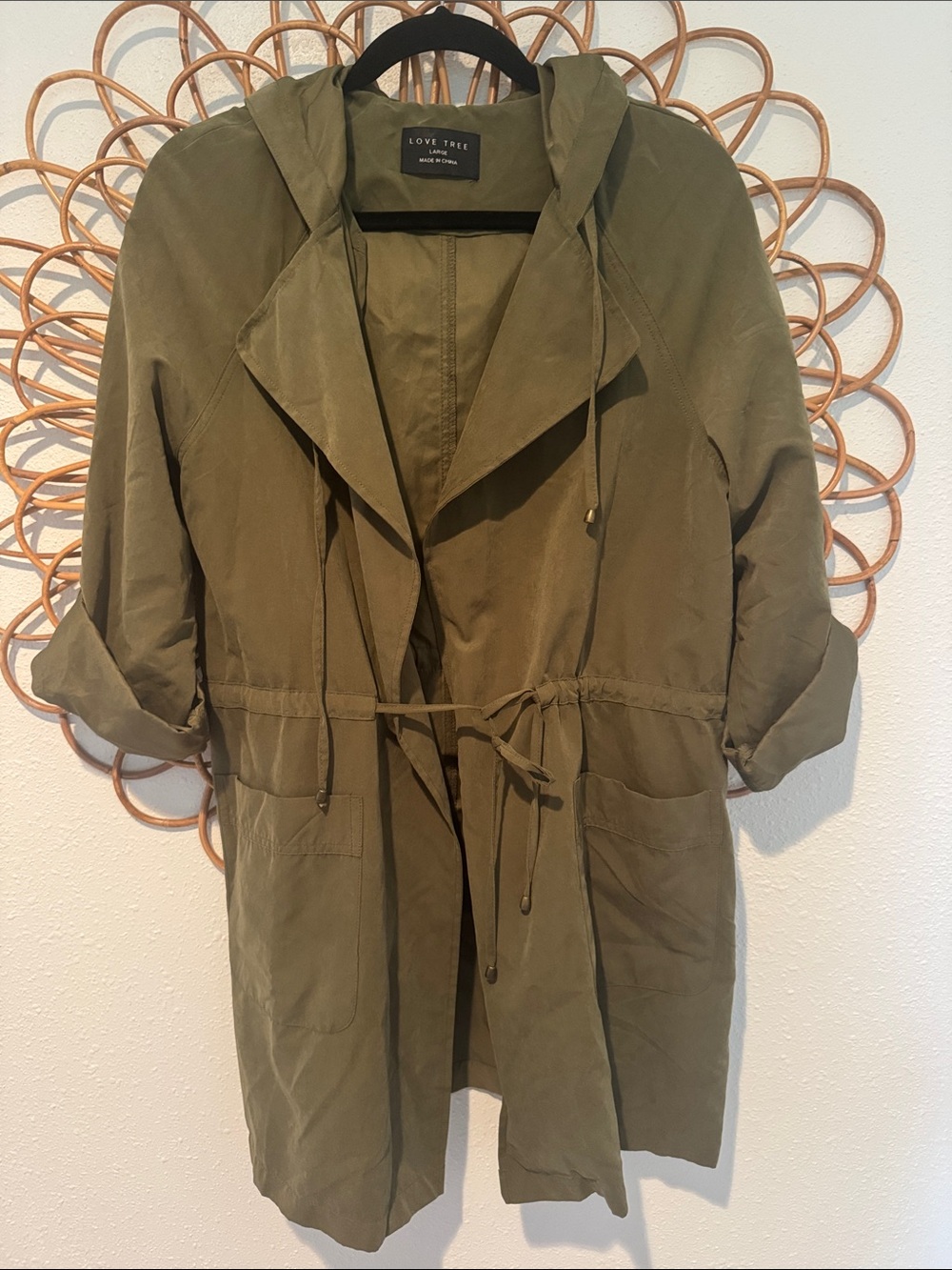 Love Tree Olive Green Hooded Utility Jacket